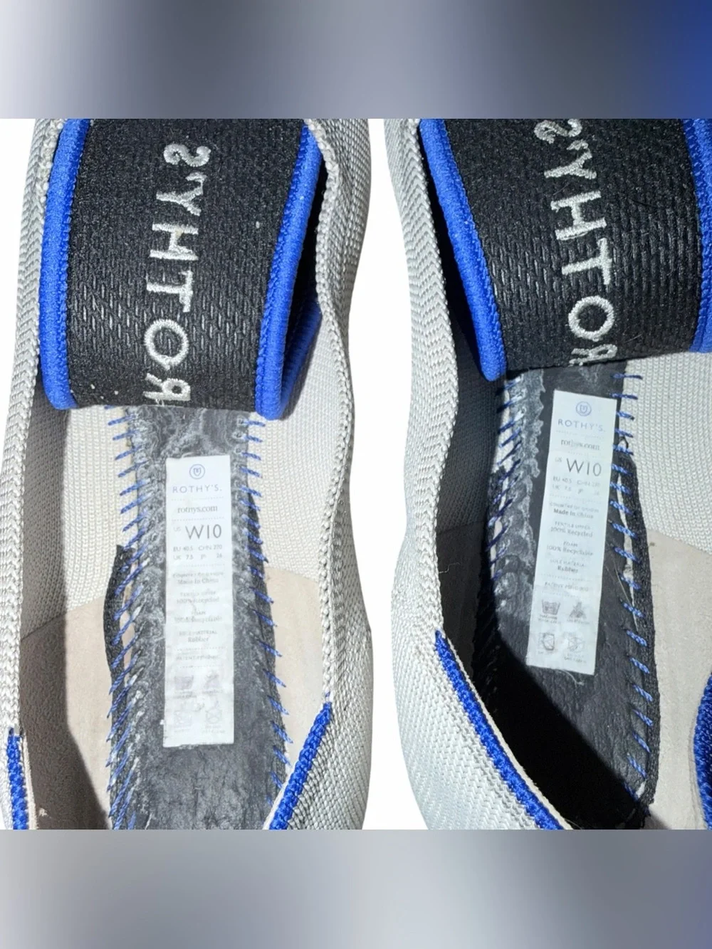 Rothy's Women's Pointed Flat in Cream with Blue Trim